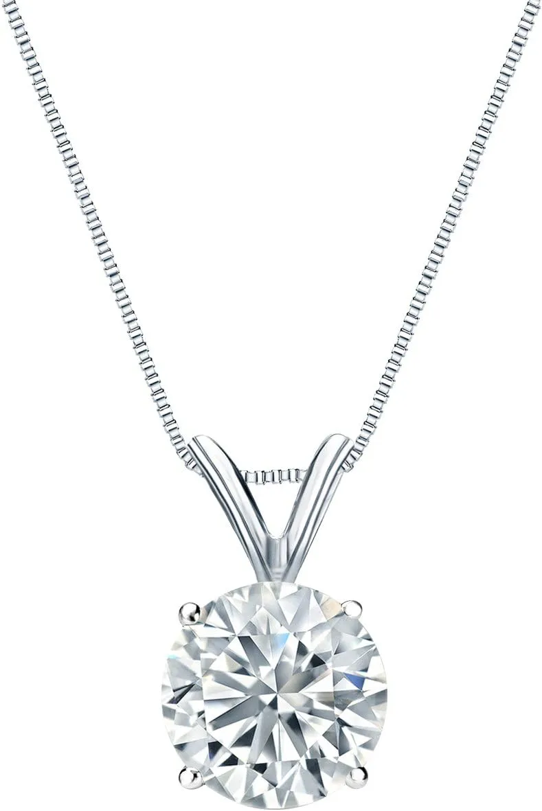Diamond Wish 18k White Gold Round Solitaire Diamond Pendant Necklace (3/8cttw, H-I, I2-I3) 4-Prong Basket, 18-inch Box Chain
