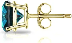 Diamond Wish 18k Yellow Gold Round Blue Diamond SINGLE STUD Earring (1/6cttw, I1-I2) 4-Prong Basket, Push-Back