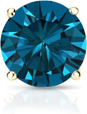 Diamond Wish 18k Yellow Gold Round Blue Diamond SINGLE STUD Earring (3/4cttw, I1-I2) 4-Prong Basket, Push-Back