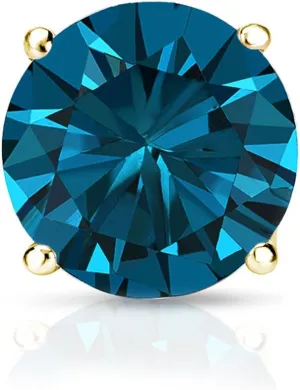 Diamond Wish 18k Yellow Gold Round Blue Diamond SINGLE STUD Earring (3/8cttw, I1-I2) 4-Prong Basket, Screw-Back