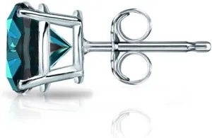 Diamond Wish Platinum Round Blue Diamond SINGLE STUD Earring (1/6cttw, I1-I2) 4-Prong Basket, Push-Back