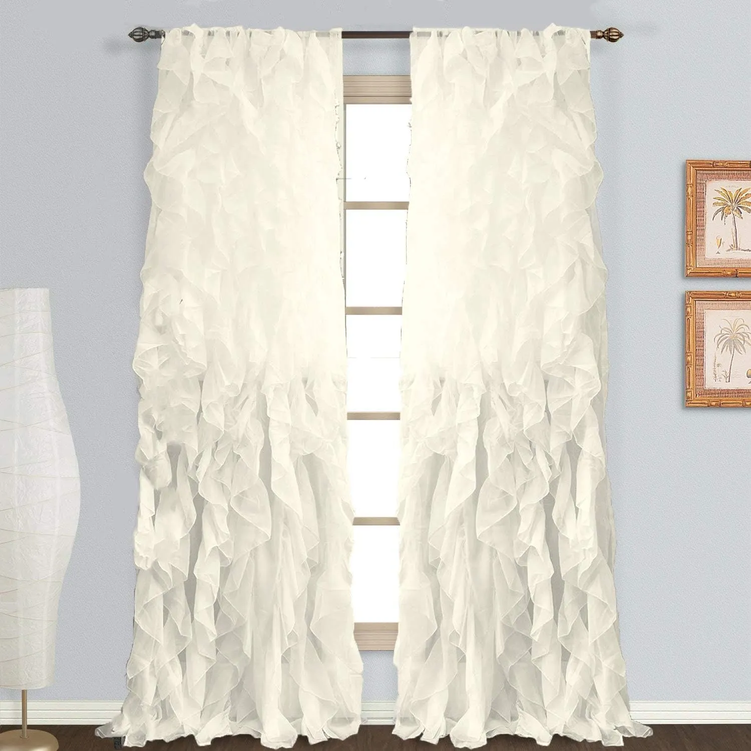 DiamondHome 1pc Cascade Shabby Chic Sheer Ruffled Curtain Panel (Beige, 50" X 63")