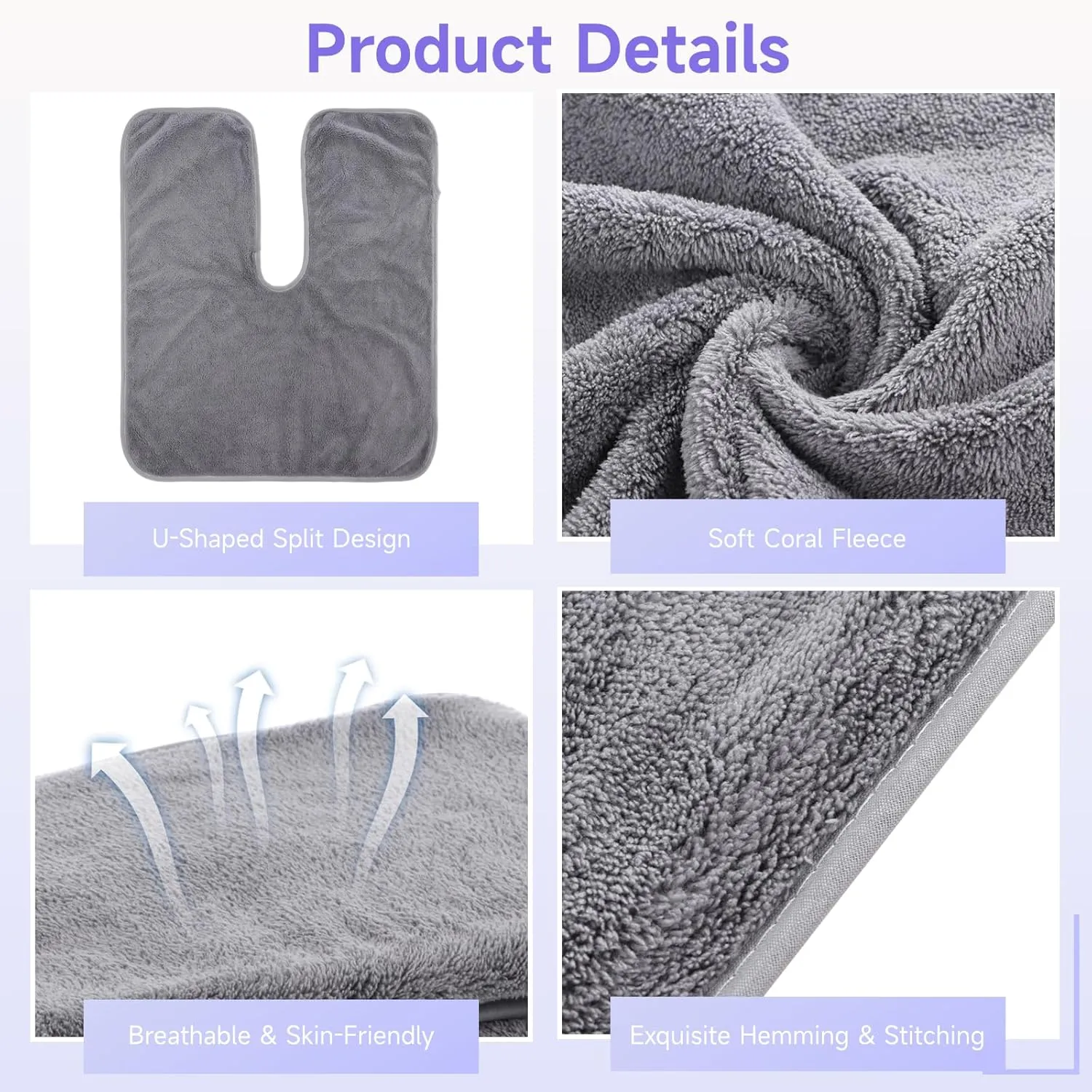 DIMEGON 12 PCS U-Shaped Facial Towels, Split Design, Soft Esthetician Towel, Coral Fleece Face Cloth for Beauty Salons, Skin Care, SPA Centers, Gray