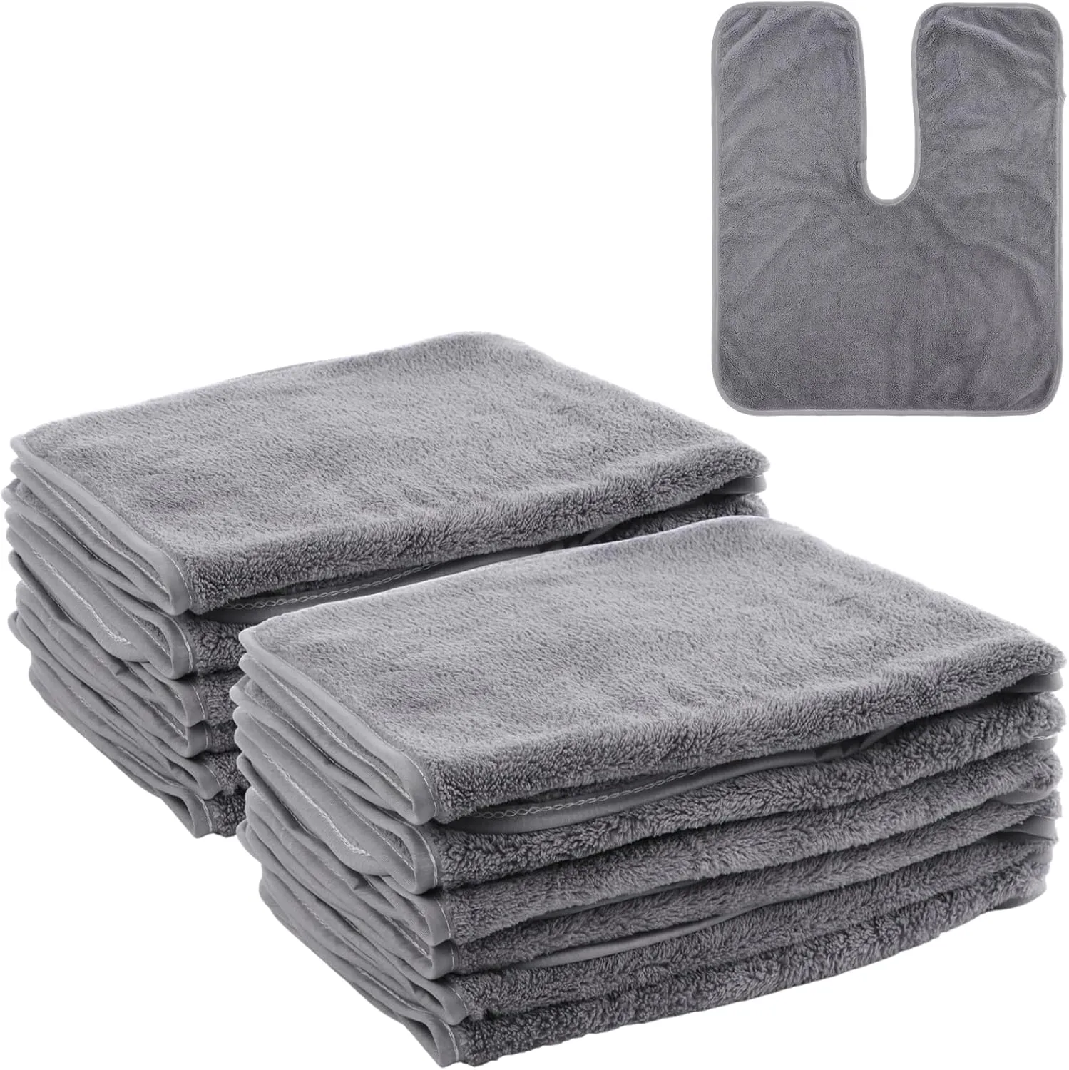 DIMEGON 12 PCS U-Shaped Facial Towels, Split Design, Soft Esthetician Towel, Coral Fleece Face Cloth for Beauty Salons, Skin Care, SPA Centers, Gray
