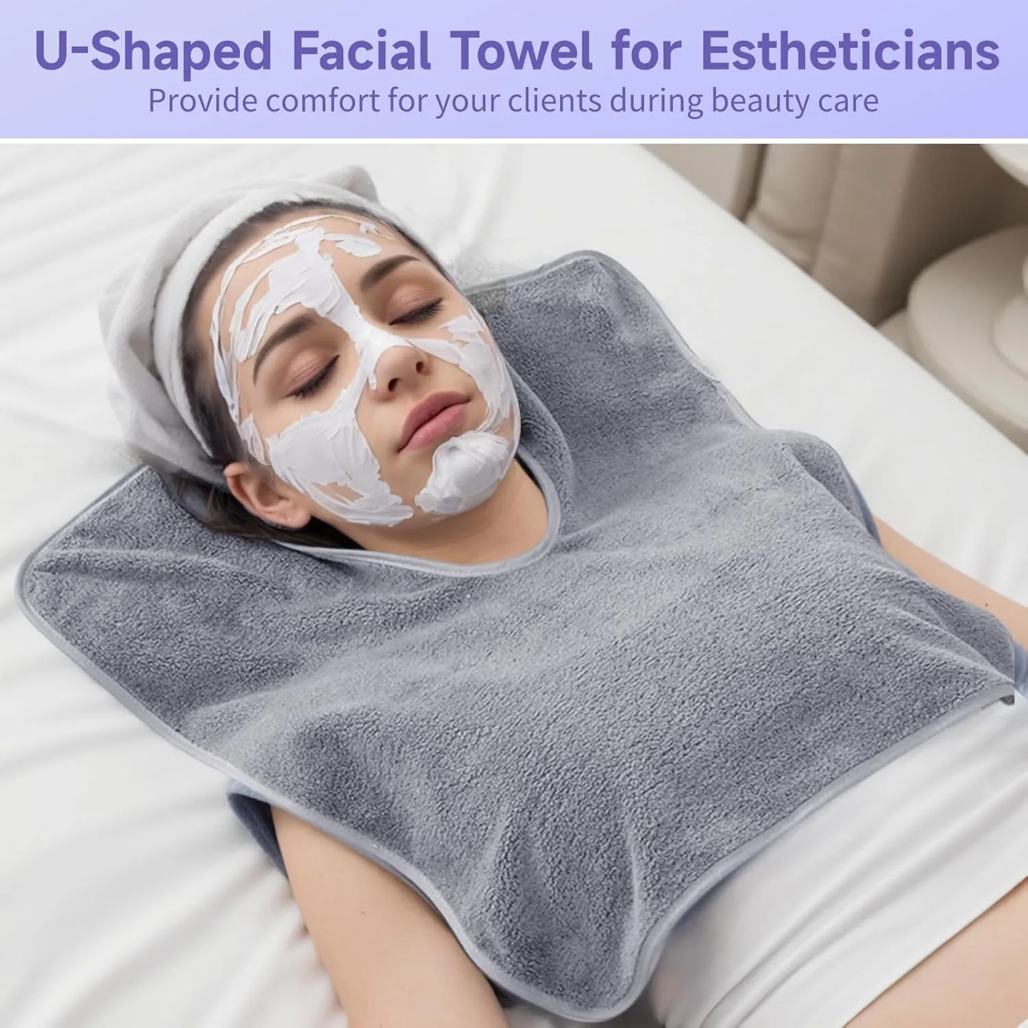 DIMEGON 12 PCS U-Shaped Facial Towels, Split Design, Soft Esthetician Towel, Coral Fleece Face Cloth for Beauty Salons, Skin Care, SPA Centers, Gray
