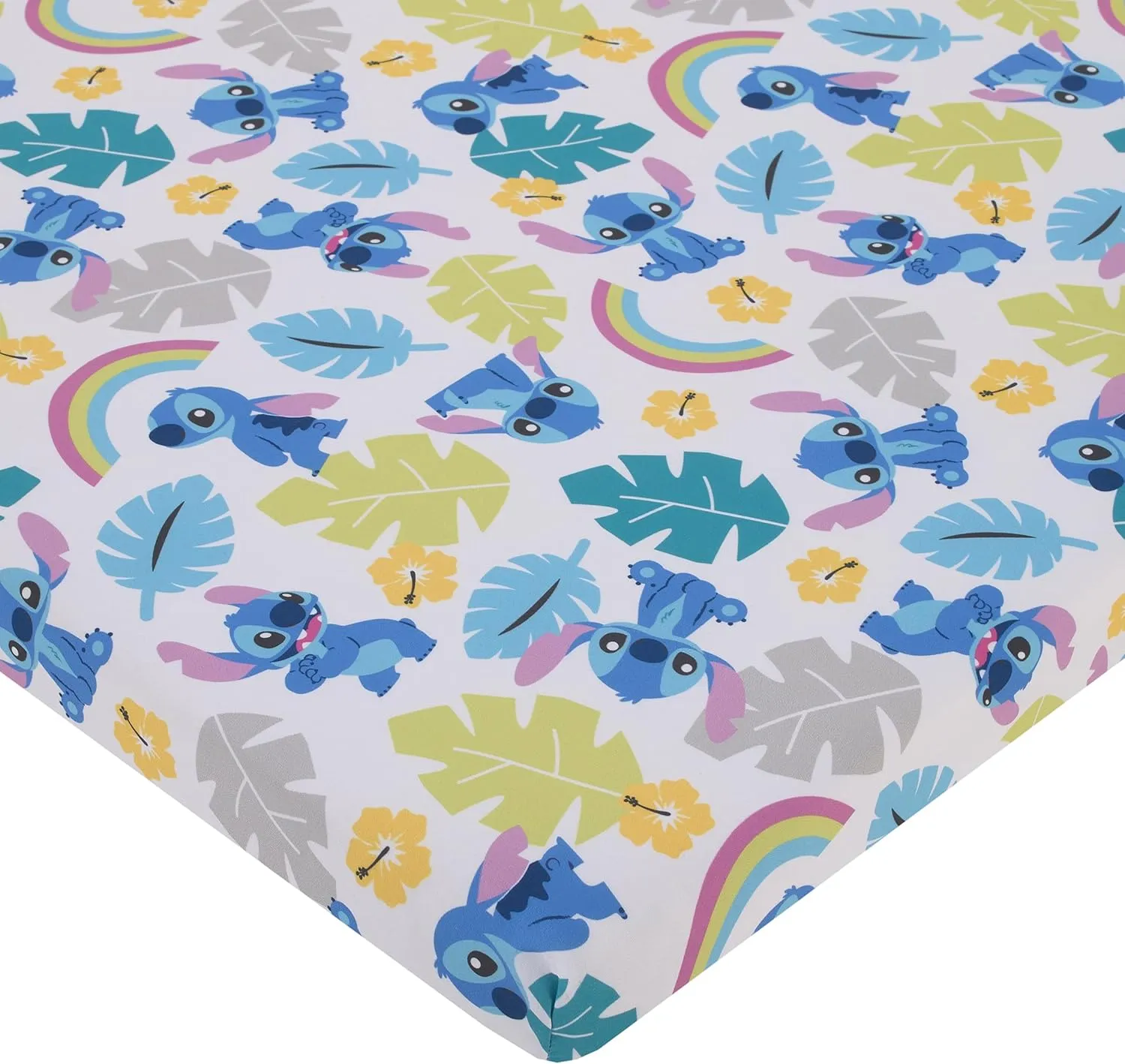 Disney Stitch Blue, Teal, Lime, and White Nursery Fitted Mini Crib Sheet