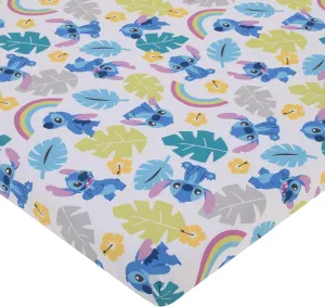 Disney Stitch Blue, Teal, Lime, and White Nursery Fitted Mini Crib Sheet