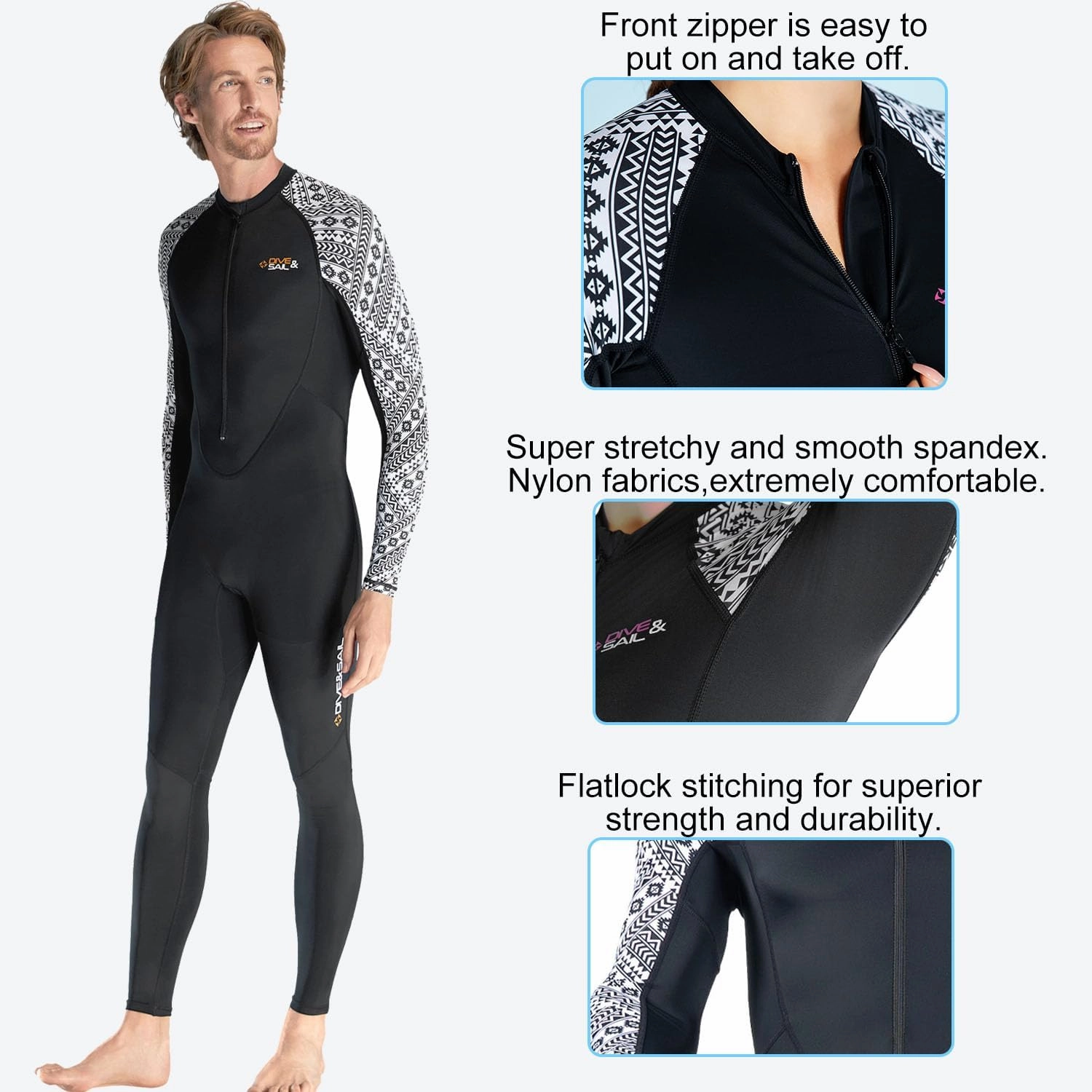 Dive Skin Full Body Rash Guard for Women Men Swimsuit Wetsuit Sport Skin Front Zipper One Piece for Diving Surfing Kayaking