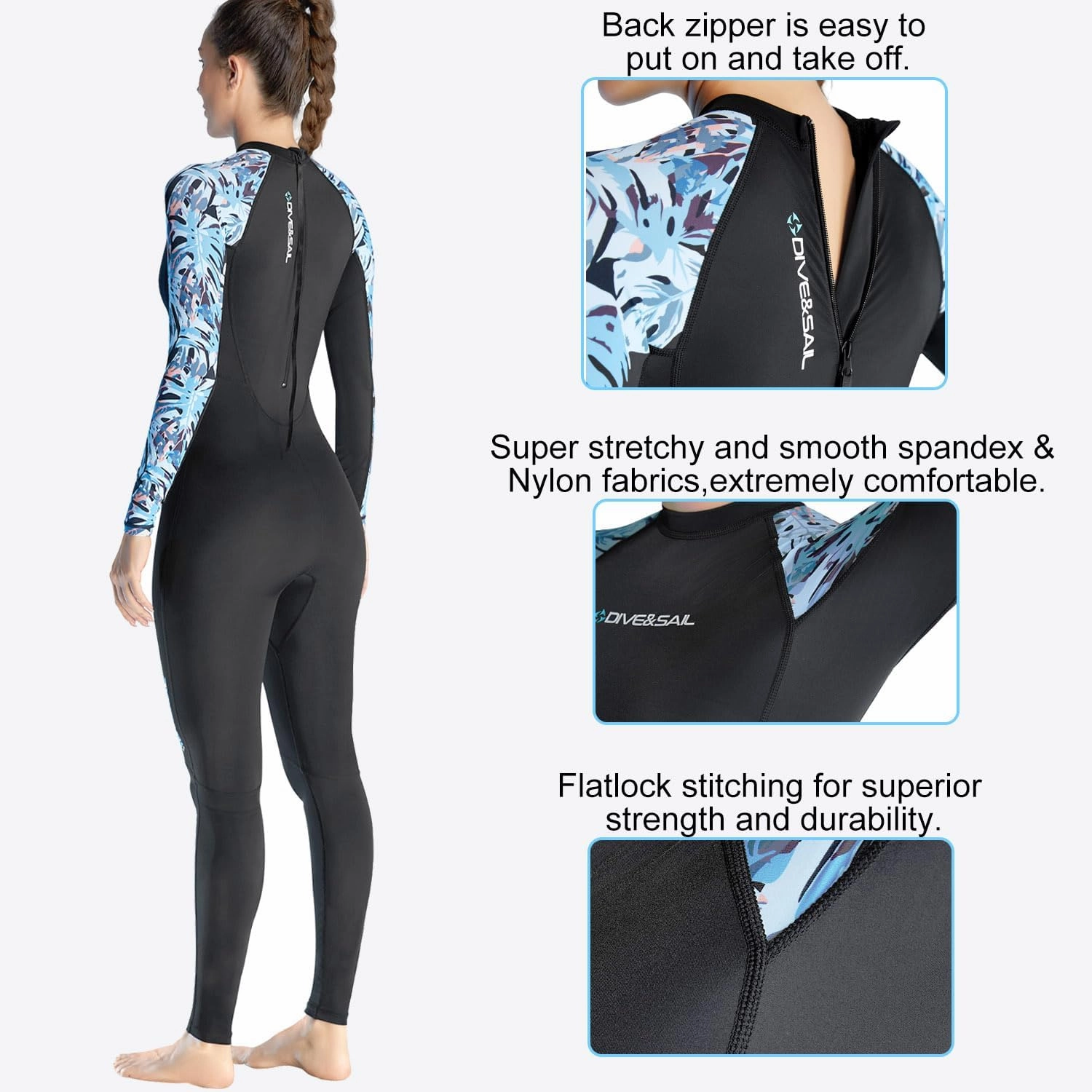 Dive Skin Full Body Rash Guard for Women Men Swimsuit Wetsuit Sport Skin Front Zipper One Piece for Diving Surfing Kayaking