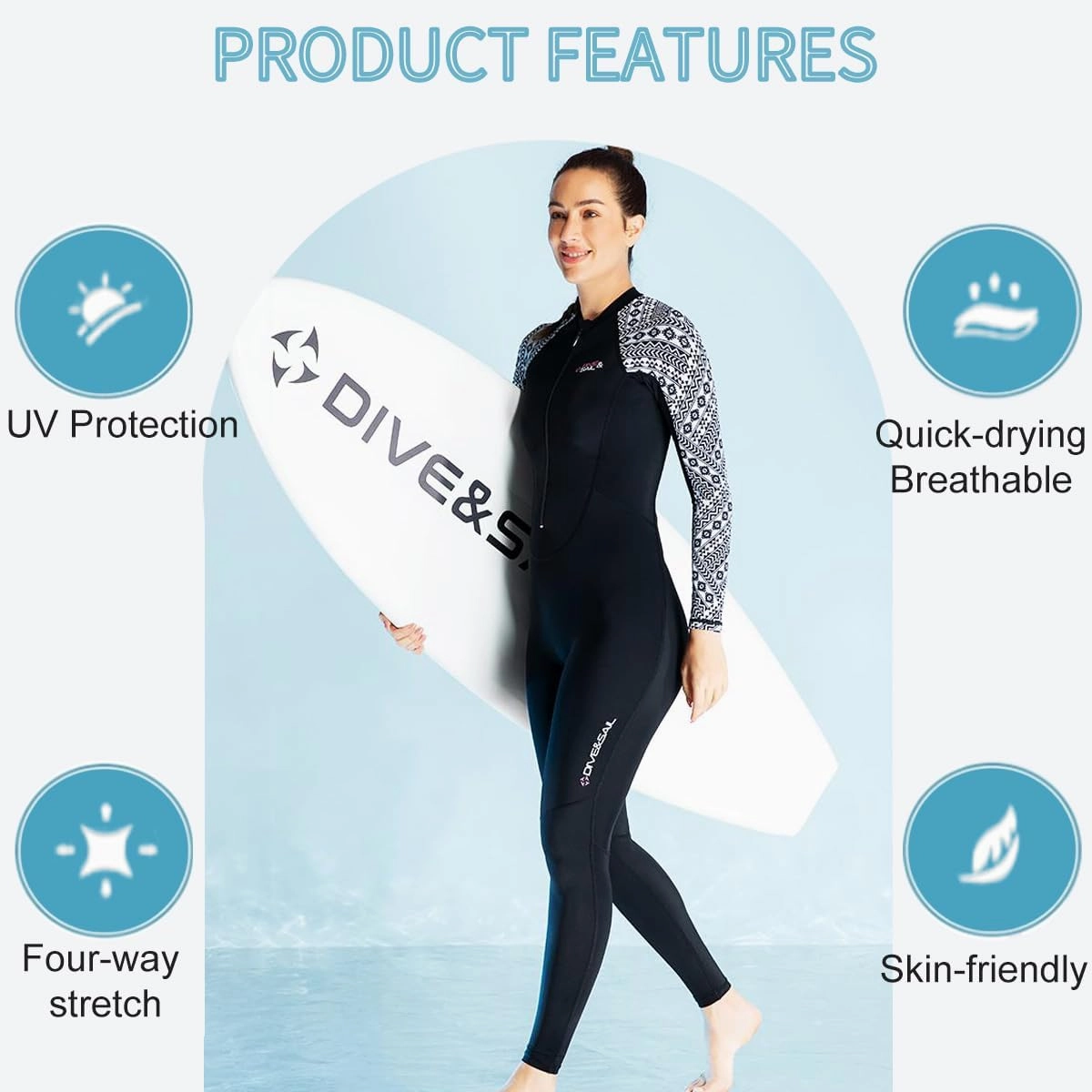Dive Skin Full Body Rash Guard for Women Men Swimsuit Wetsuit Sport Skin Front Zipper One Piece for Diving Surfing Kayaking