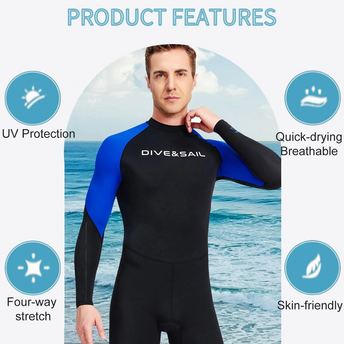 Dive Skin Full Body Rash Guard for Women Men Swimsuit Wetsuit Sport Skin Front Zipper One Piece for Diving Surfing Kayaking