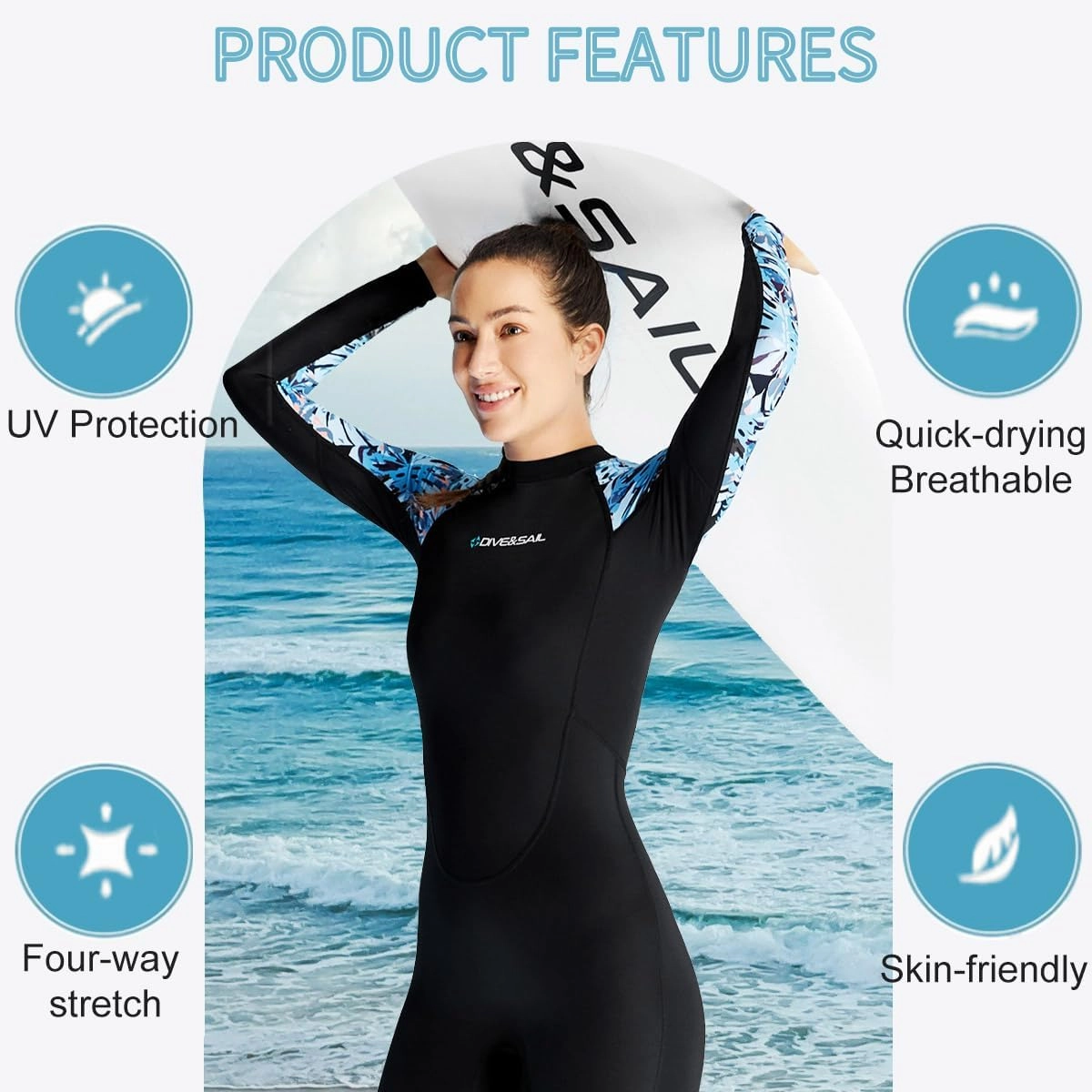 Dive Skin Full Body Rash Guard for Women Men Swimsuit Wetsuit Sport Skin Front Zipper One Piece for Diving Surfing Kayaking