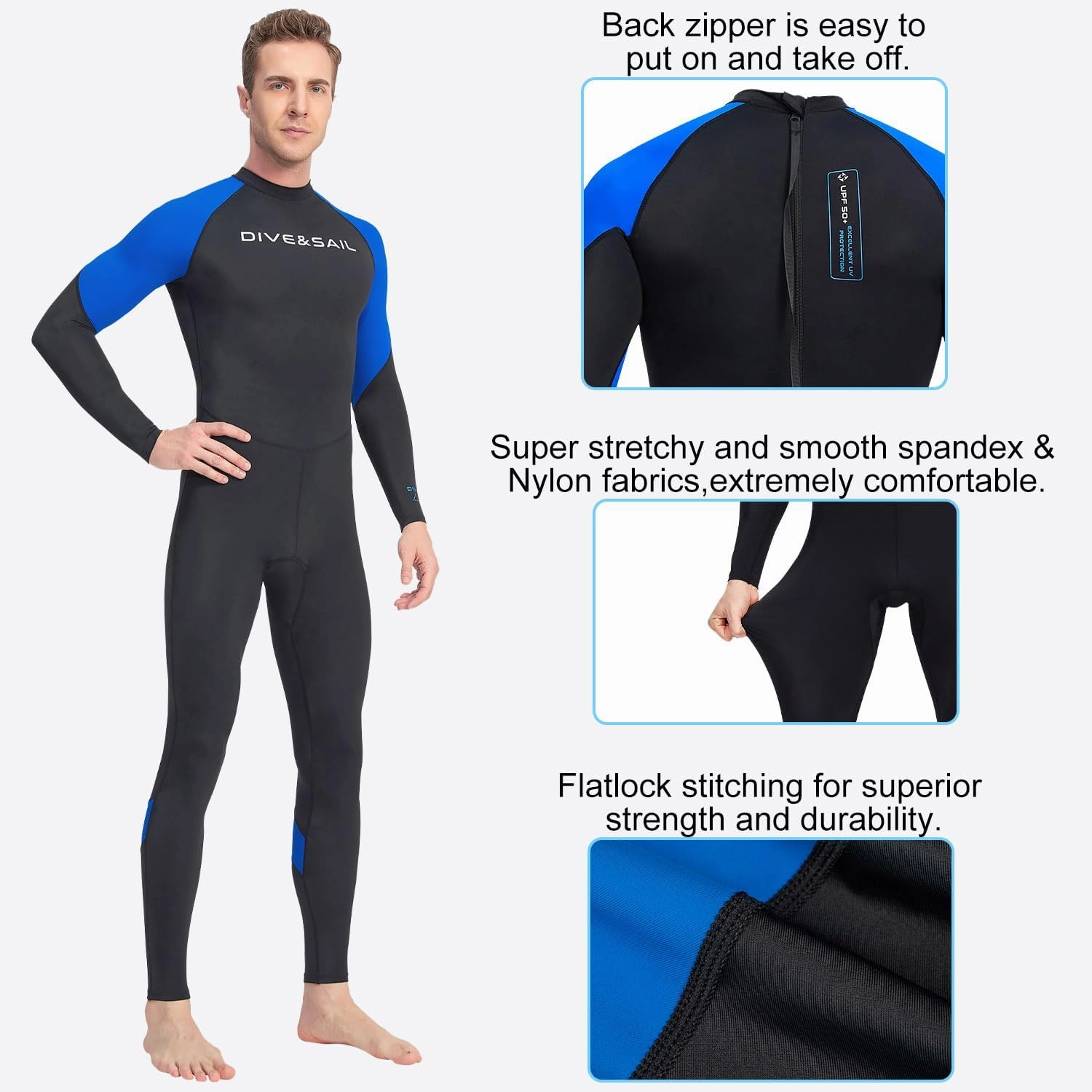 Dive Skin Full Body Rash Guard for Women Men Swimsuit Wetsuit Sport Skin Front Zipper One Piece for Diving Surfing Kayaking