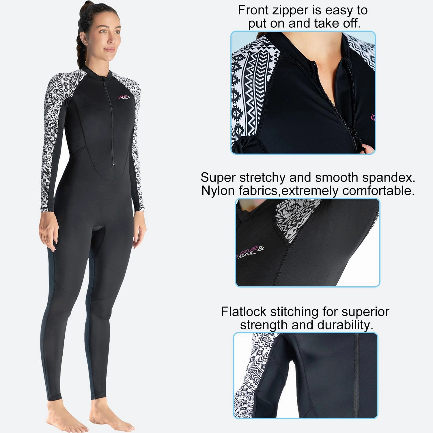 Dive Skin Full Body Rash Guard for Women Men Swimsuit Wetsuit Sport Skin Front Zipper One Piece for Diving Surfing Kayaking