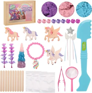 DIY jr Unicorn Putty Explorers Sensory Kit Girls Wooden Play Box Unicorn Lovers Toys Moldable Sand Kit Imagination Toys Bracelet Alicorns Pegasus Teacher Class Gifts Horn