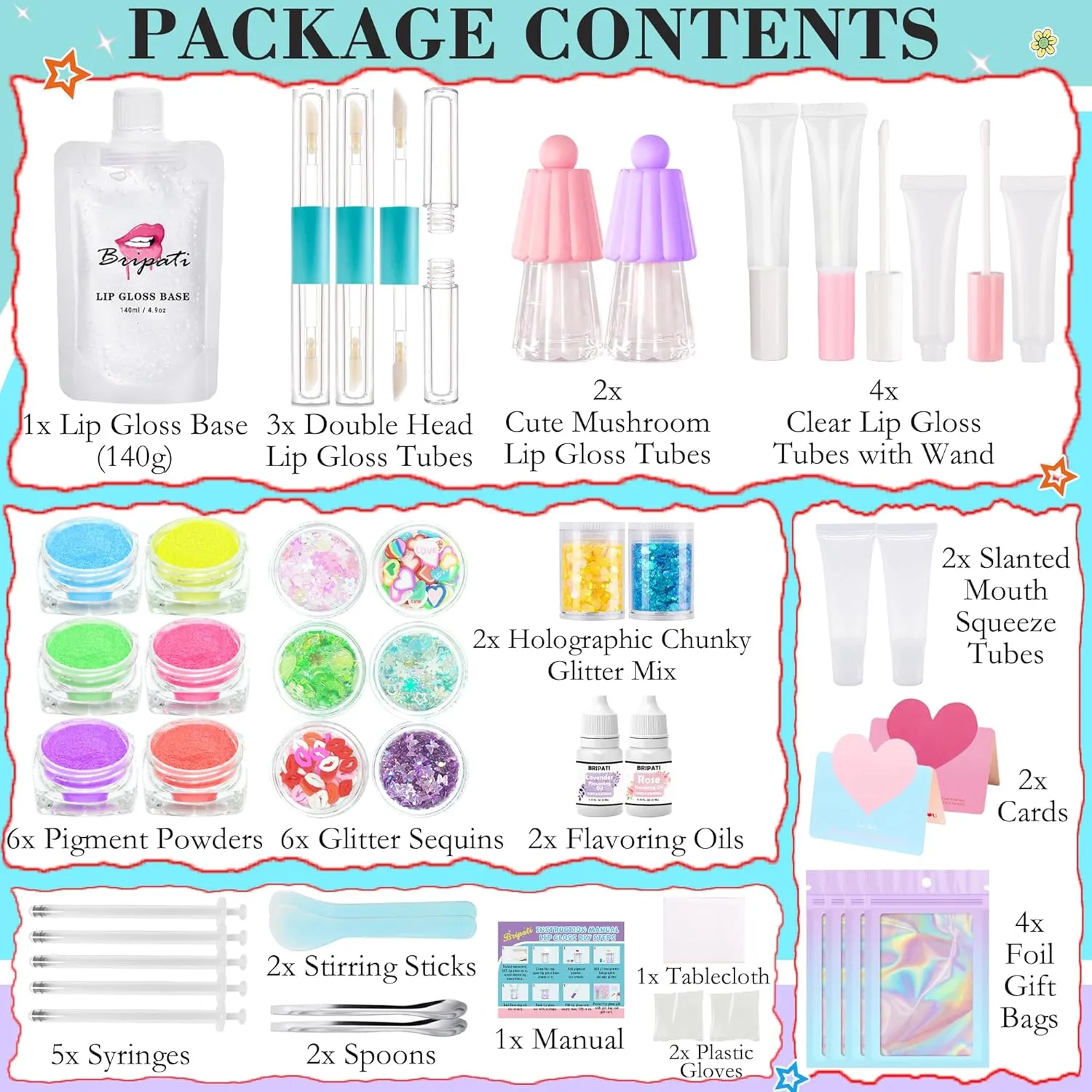 DIY Lip Gloss Making Kit - Make Your Own Lip Glosses Moisturizing DIY Lip Glaze Handmade Glittery Set for Teens Girls Women Makeup Lover Beginner Christmas Birthday Gift
