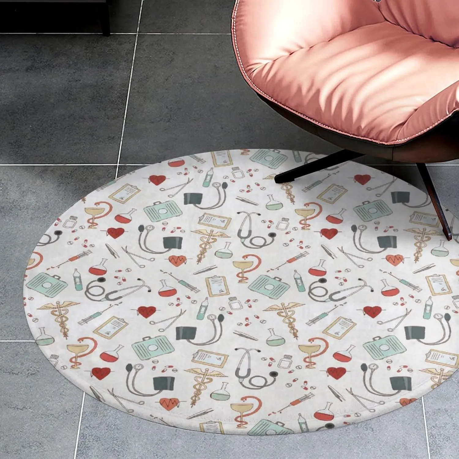 Doctor Nurse Small Bedroom Coral Fleece Circular Floor Mat, Non Slip and Washable 60 * 60cm