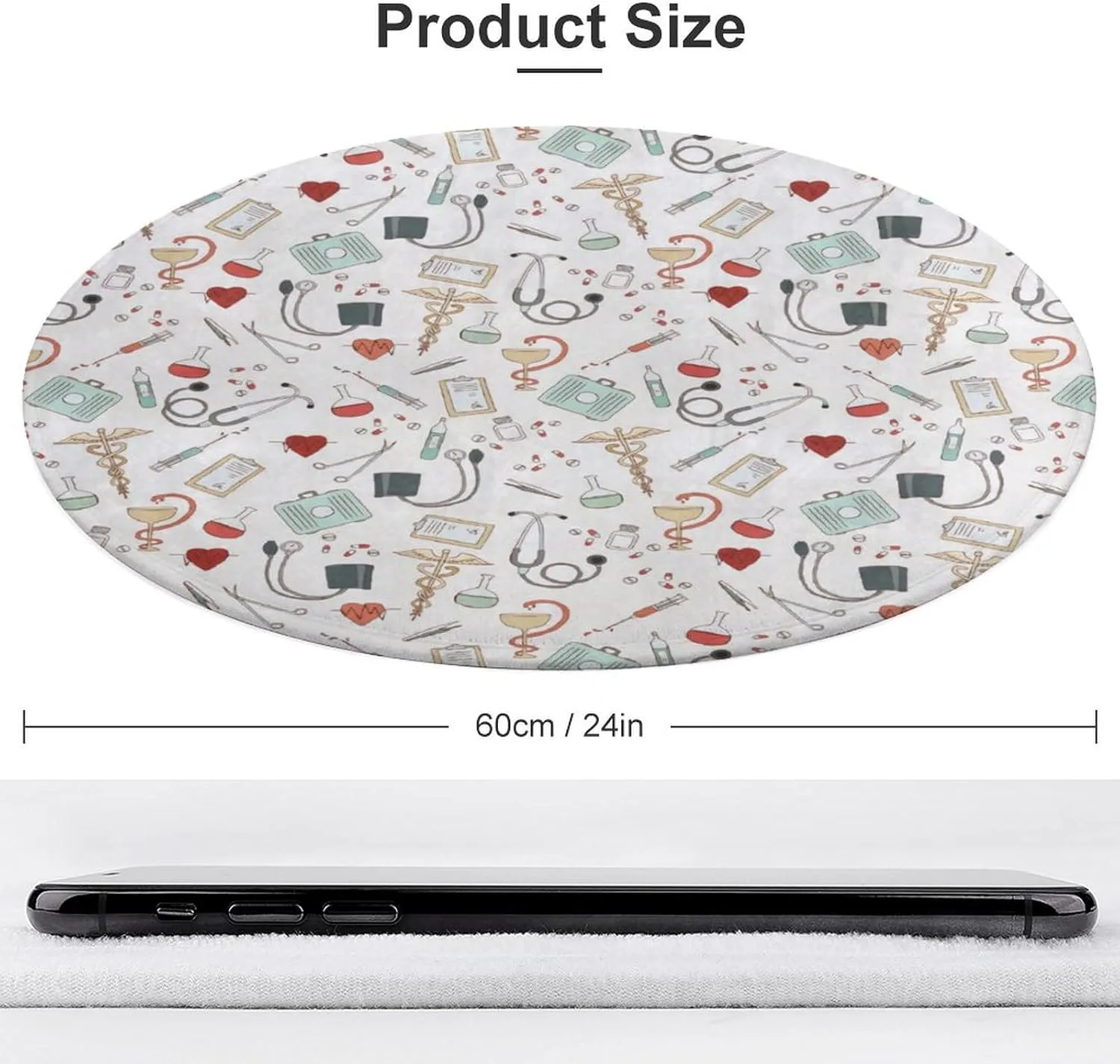 Doctor Nurse Small Bedroom Coral Fleece Circular Floor Mat, Non Slip and Washable 60 * 60cm