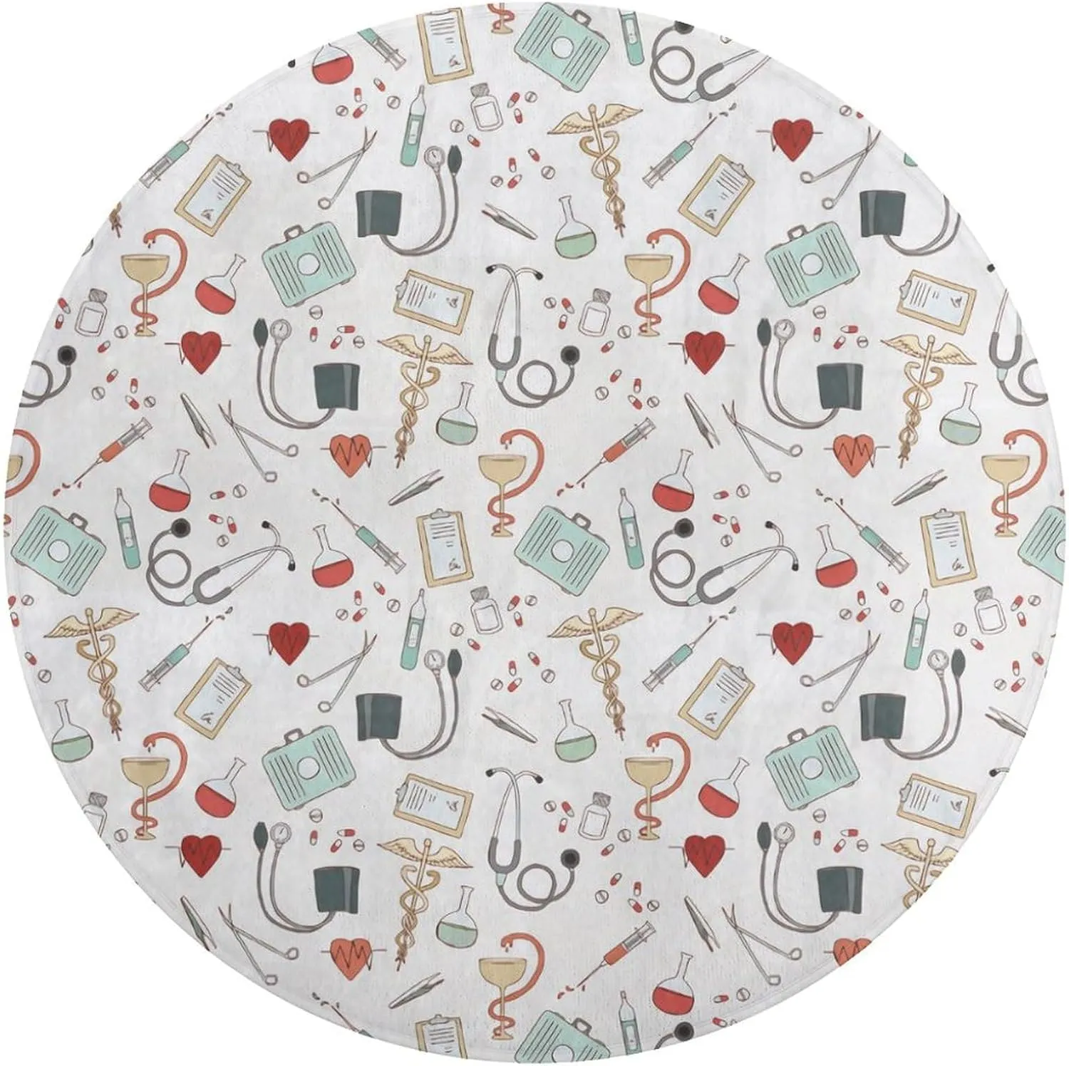 Doctor Nurse Small Bedroom Coral Fleece Circular Floor Mat, Non Slip and Washable 60 * 60cm