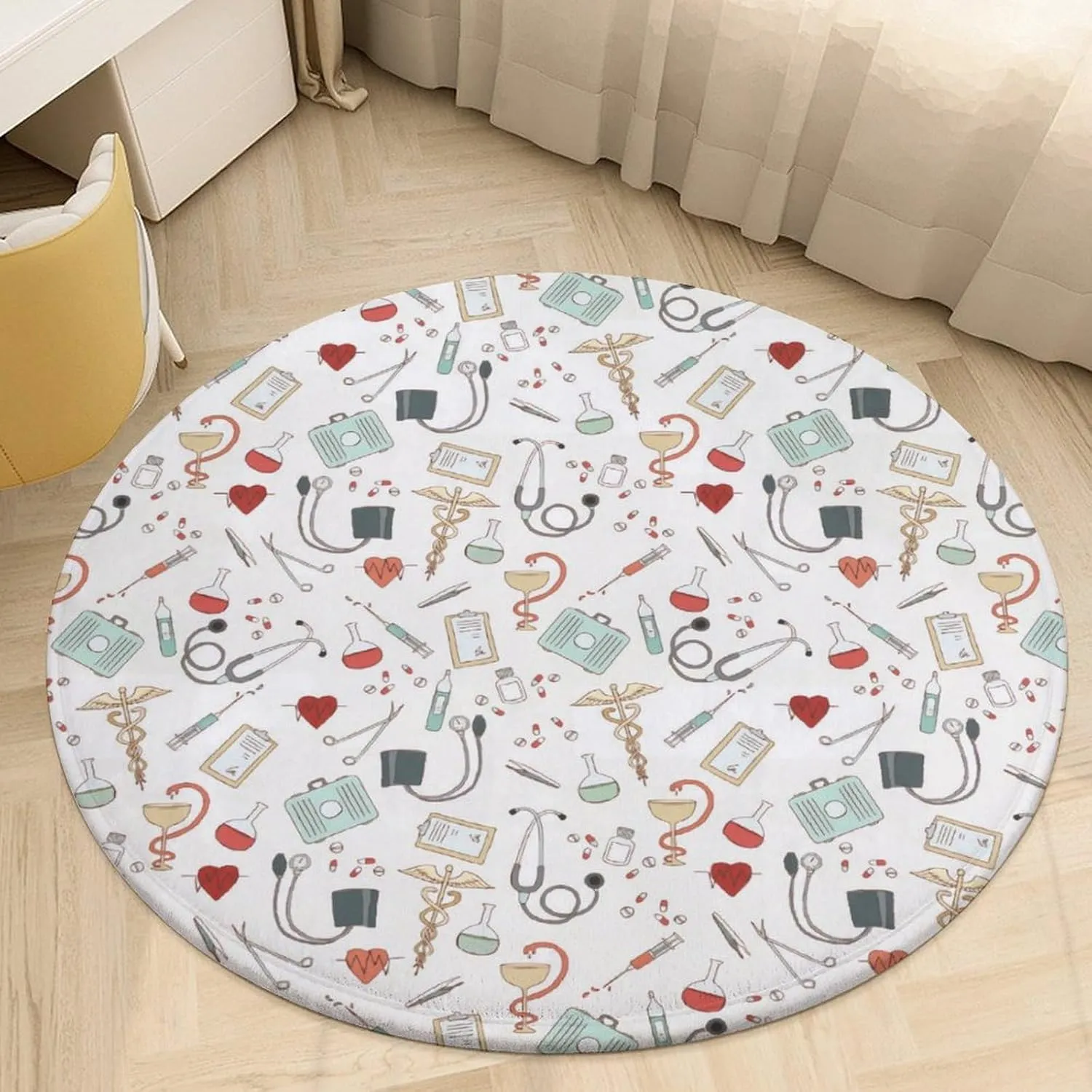 Doctor Nurse Small Bedroom Coral Fleece Circular Floor Mat, Non Slip and Washable 60 * 60cm