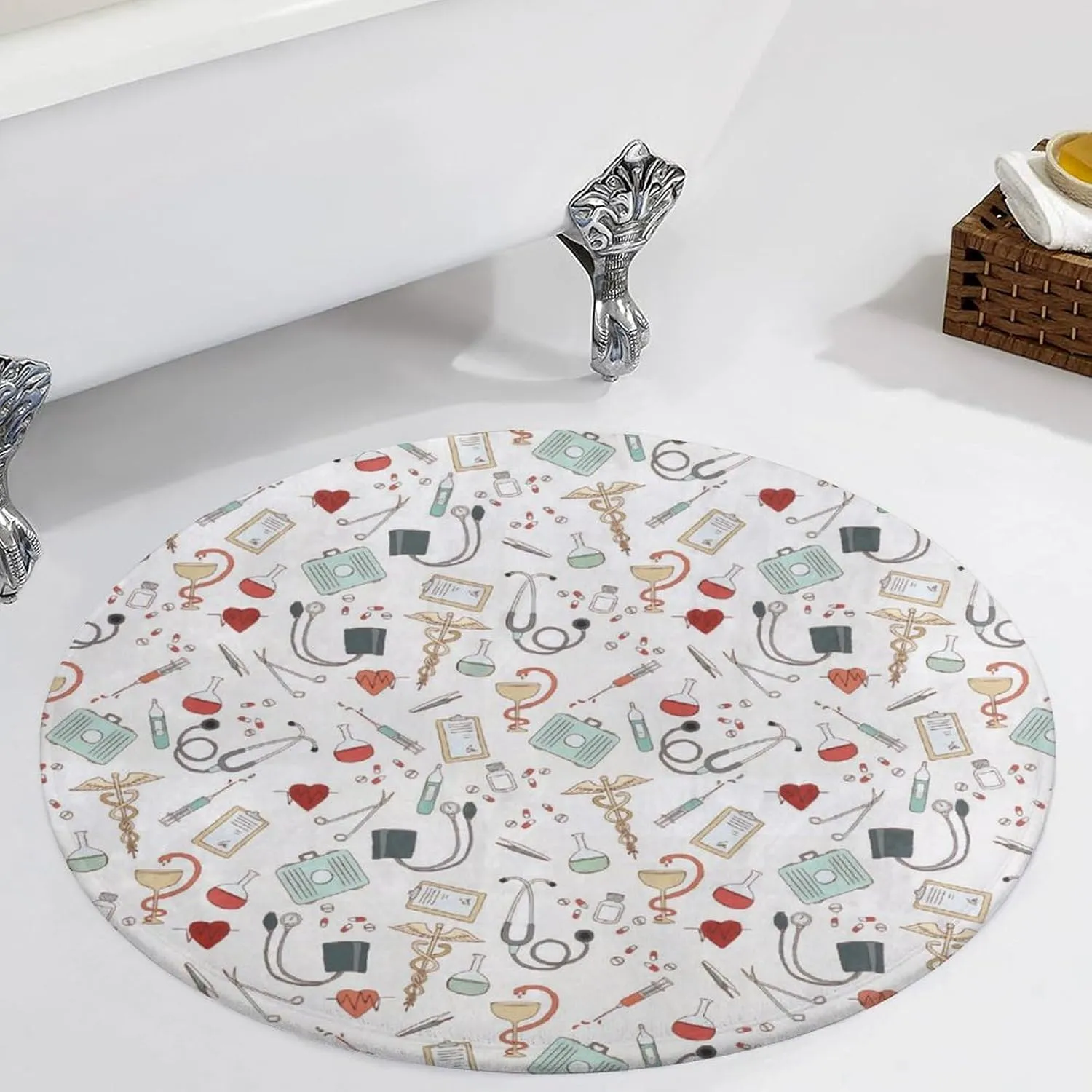 Doctor Nurse Small Bedroom Coral Fleece Circular Floor Mat, Non Slip and Washable 60 * 60cm