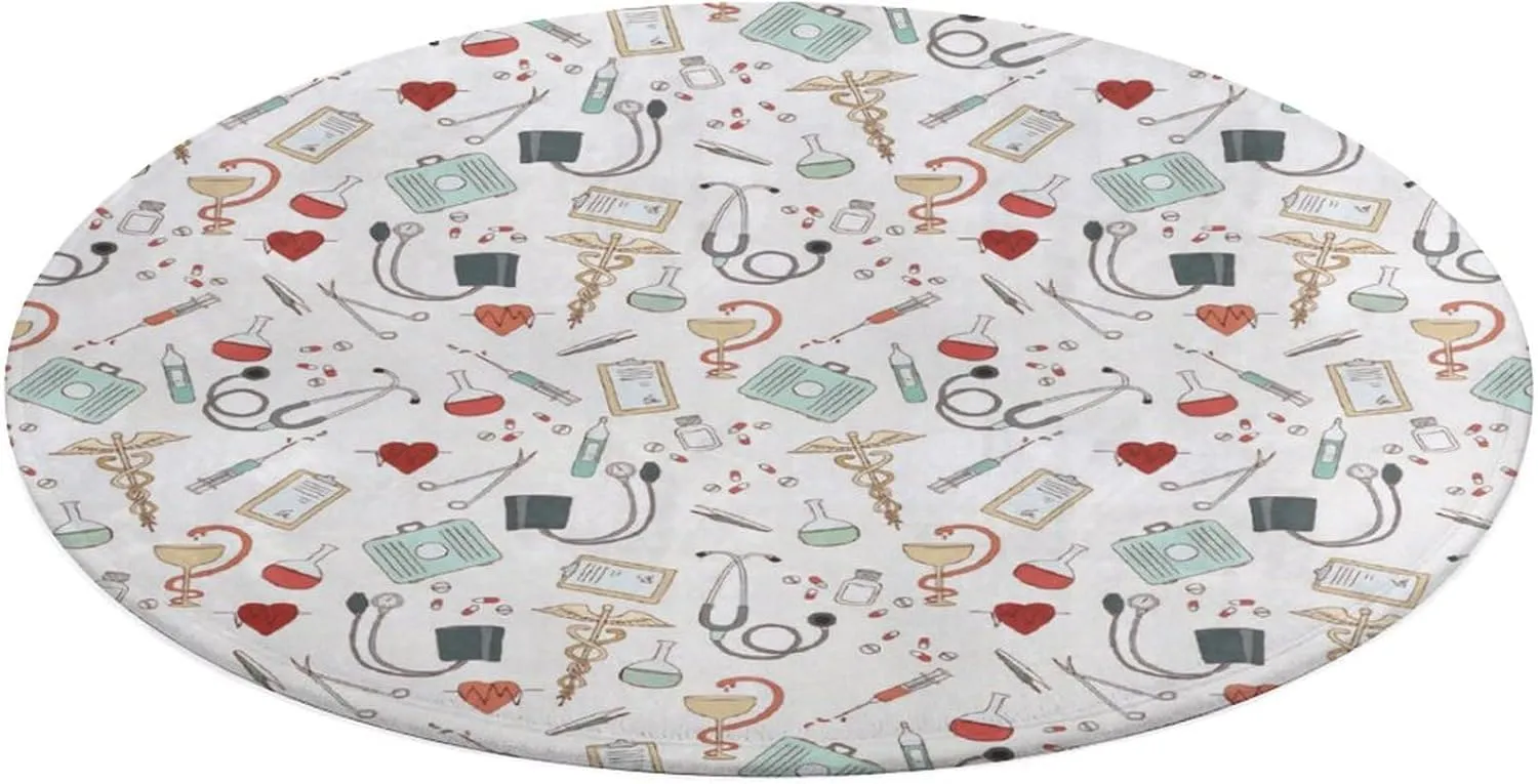 Doctor Nurse Small Bedroom Coral Fleece Circular Floor Mat, Non Slip and Washable 60 * 60cm