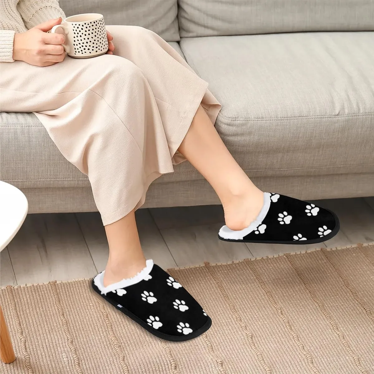 Dog Paw Prints Slippers for Women Soft Non-Slip Indoor Slippers Home Slippers