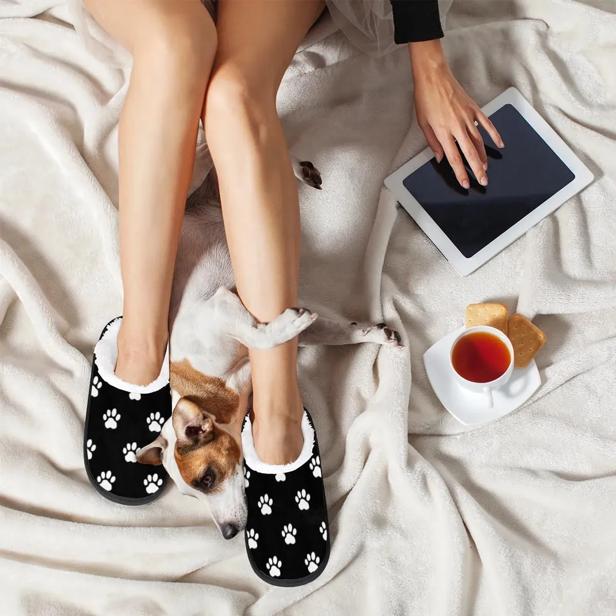 Dog Paw Prints Slippers for Women Soft Non-Slip Indoor Slippers Home Slippers