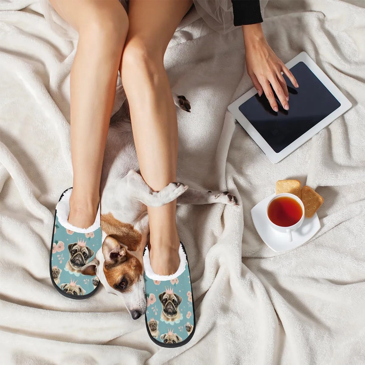 Dog Paw Prints Slippers for Women Soft Non-Slip Indoor Slippers Home Slippers