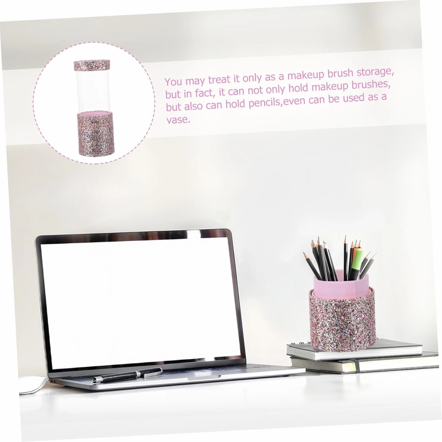DOITOOL Sequin Makeup Brush Holder Glitter Cosmetic Storage Box for Makeup Tools Fashionable Design for Organizing Brushes Nail Art for Home Travel Use