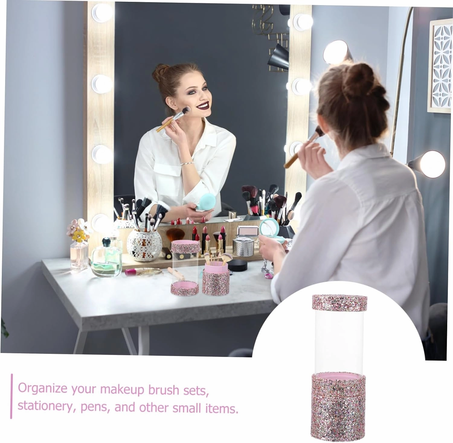 DOITOOL Sequin Makeup Brush Holder Glitter Cosmetic Storage Box for Makeup Tools Fashionable Design for Organizing Brushes Nail Art for Home Travel Use