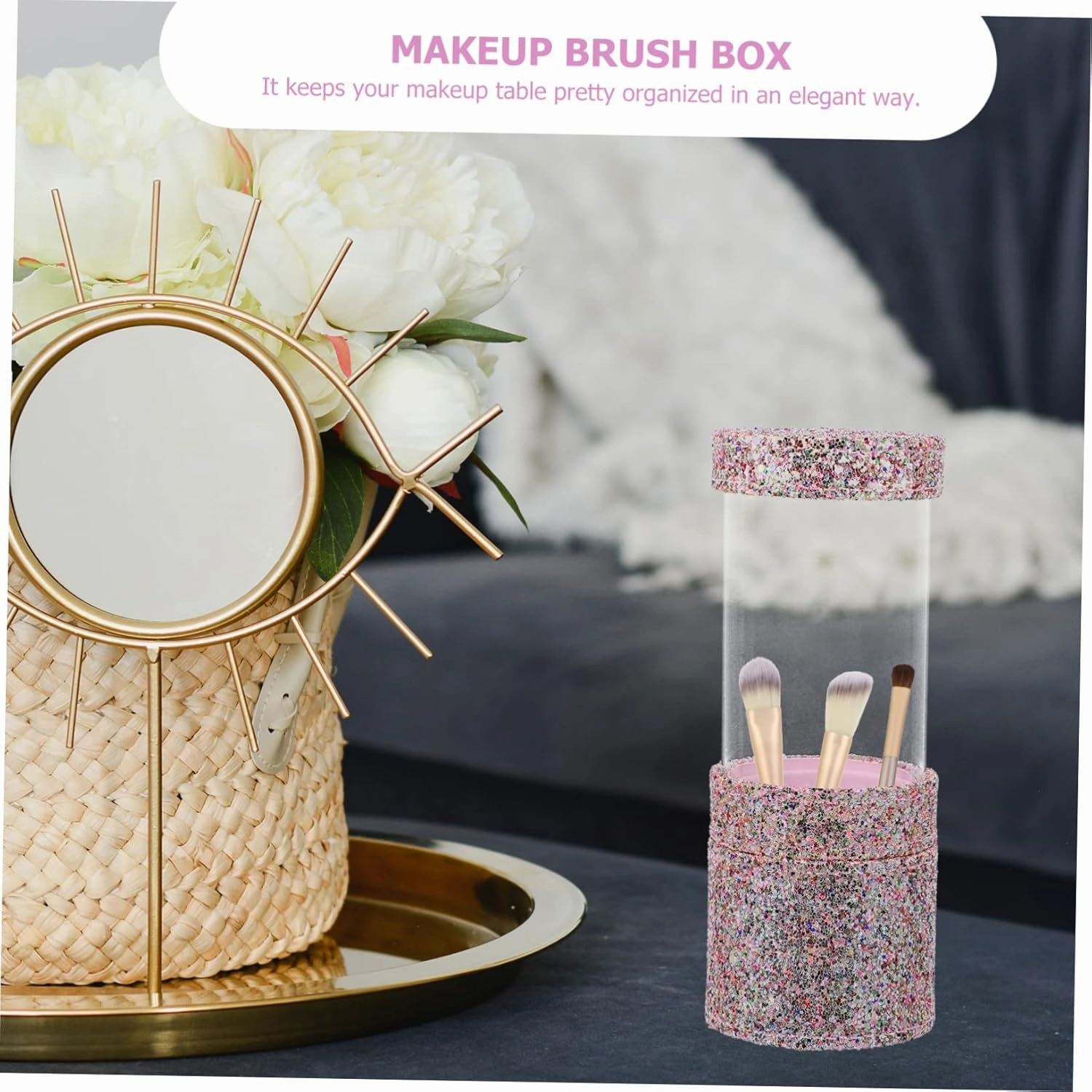 DOITOOL Sequin Makeup Brush Holder Glitter Cosmetic Storage Box for Makeup Tools Fashionable Design for Organizing Brushes Nail Art for Home Travel Use