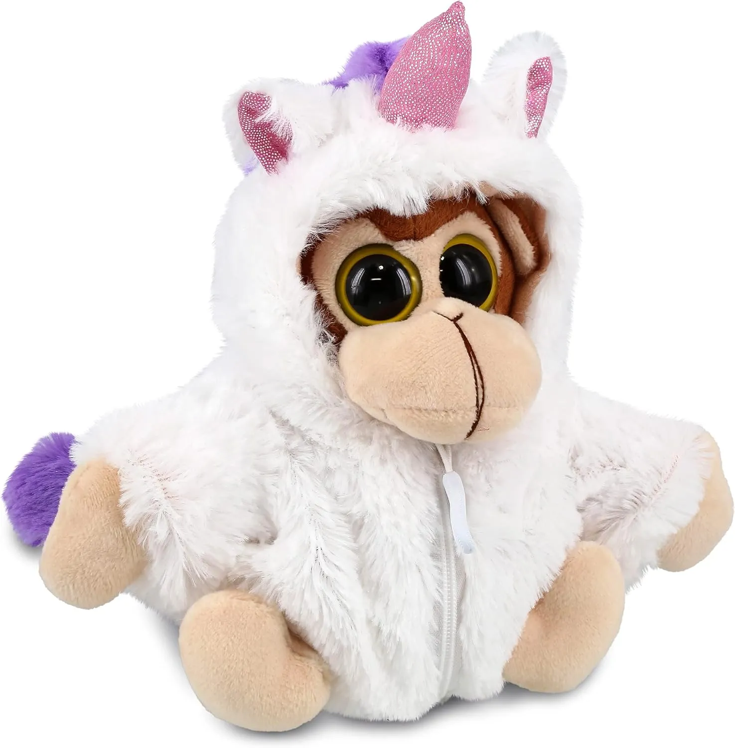 DolliBu Big Eye Monkey Unicorn Plush Stuffed Animal Toy - Super Soft Monkeycorn Dress Up with Removable Plush Unicorn Outfit and Hood Sweater, Cute Fantasy Wildlife - 6 Inch