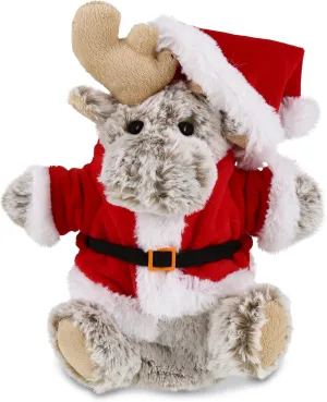 DolliBu Santa Moose Stuffed Animal Plush Hand Puppet - Super Soft Wild Animal Dress Up with Red Santa Claus Outfit, Perfect Holiday with Name Personalization - 9 Inches