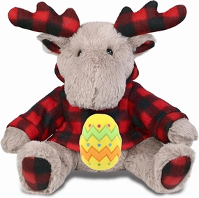 DolliBu Plaid Beige Moose with Hoodie and Yellow Easter Egg Plush and Name Personalization - Stuffed Animals for Easter Basket, Easter Egg Stuffed Animal Spring Toys for Girls, Boy, Baby - 10 Inches