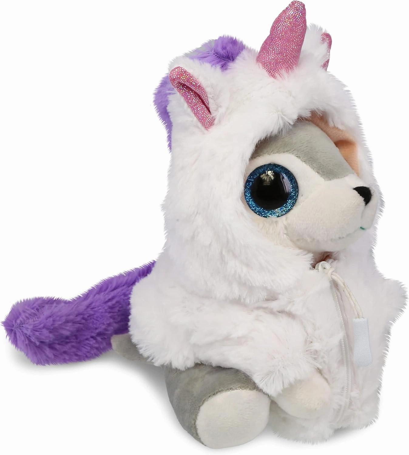 DolliBu Sparkle Eyes Wolf Unicorn Plush Stuffed Animal Toy - Super Soft Wolfcorn Dress Up with Removable Plush Unicorn Outfit, Cute Fantasy Wildlife Gift - 8 Inches