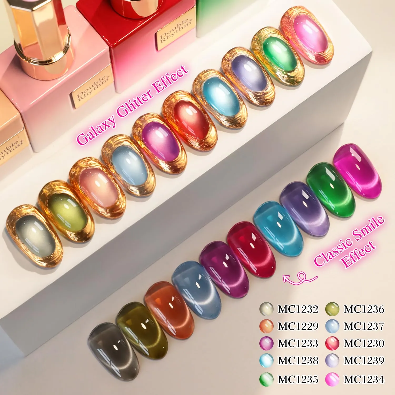 Double Rhythm 28Pcs 0.5Oz Gel Nail Polish Set Same Color Same Bottle Soak Off Gel Polish Kit Nail Art Manicure Salon DIY at Home for Women (Glass Jelly Cat Eye Collection-T24-10)