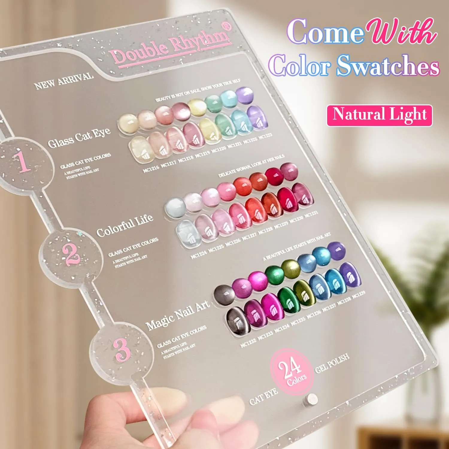 Double Rhythm 28Pcs 0.5Oz Gel Nail Polish Set Same Color Same Bottle Soak Off Gel Polish Kit Nail Art Manicure Salon DIY at Home for Women (Glass Jelly Cat Eye Collection-T24-10)
