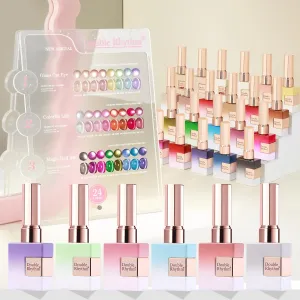 Double Rhythm 28Pcs 0.5Oz Gel Nail Polish Set Same Color Same Bottle Soak Off Gel Polish Kit Nail Art Manicure Salon DIY at Home for Women (Glass Jelly Cat Eye Collection-T24-10)