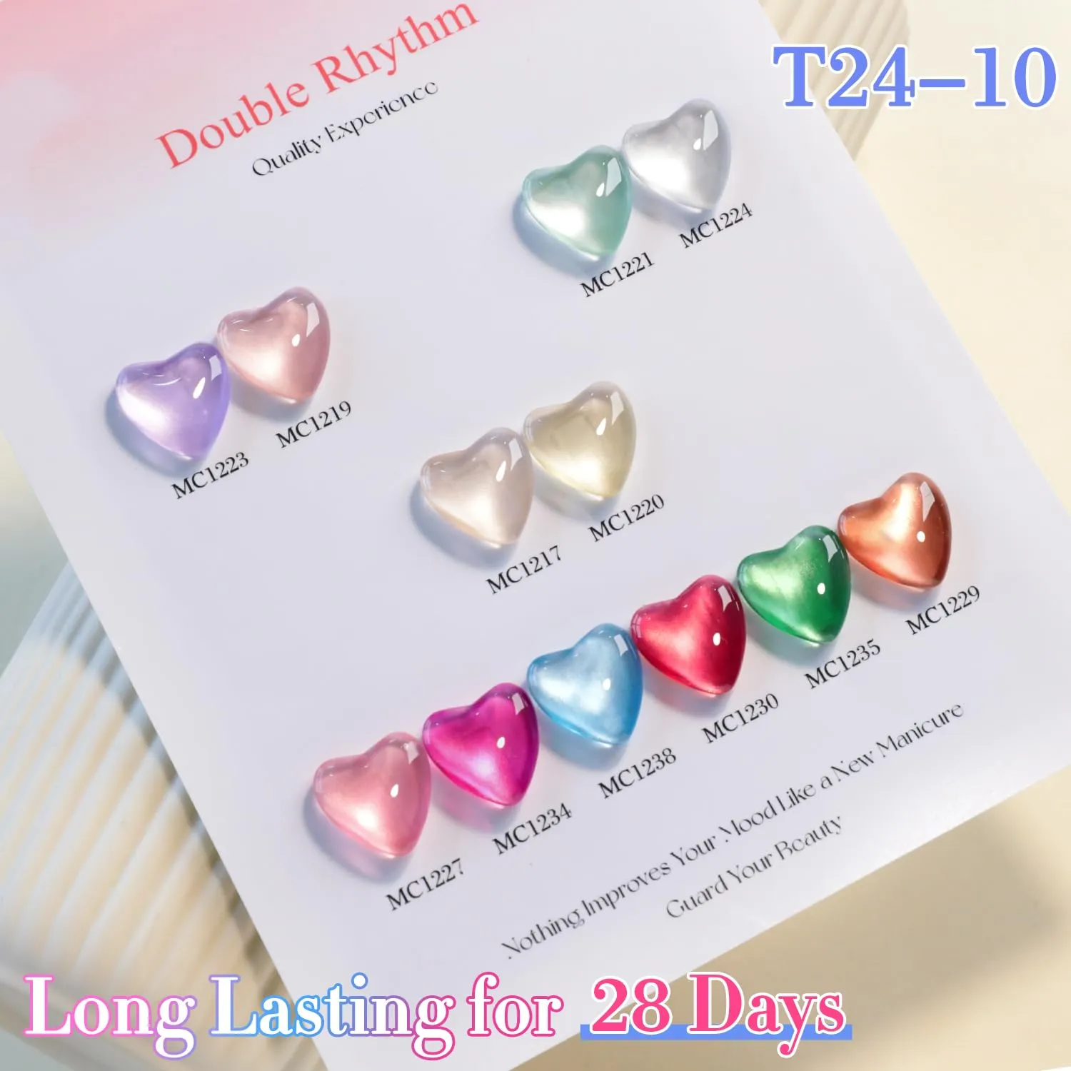 Double Rhythm 28Pcs 0.5Oz Gel Nail Polish Set Same Color Same Bottle Soak Off Gel Polish Kit Nail Art Manicure Salon DIY at Home for Women (Glass Jelly Cat Eye Collection-T24-10)