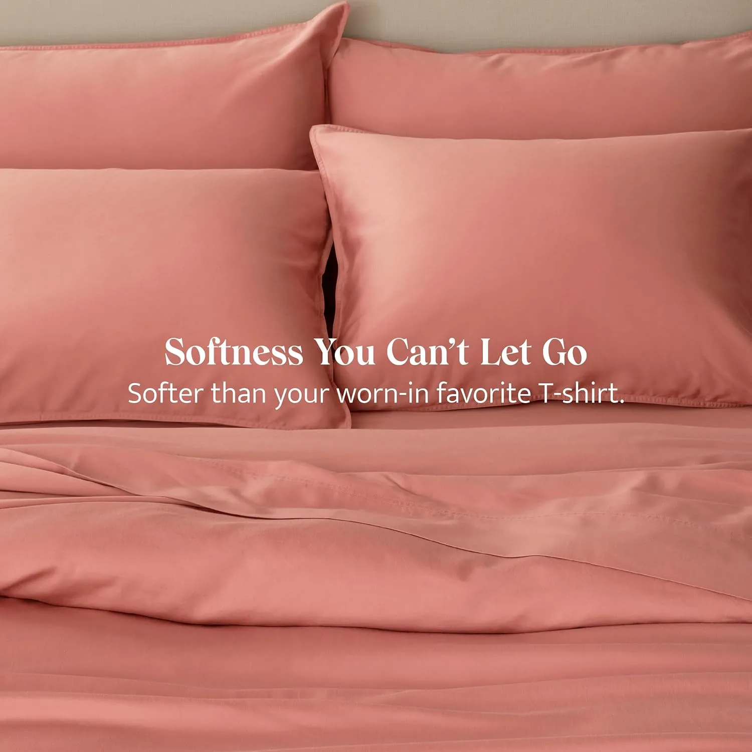 Double Stitch Cotton Tencel Sheet - Bed Sheets Set Queen Size, 4Pc Luxury Hotel Bedding Set, Soft, Cooling & Breathable for Hot Sleepers, Deep Pocket Up to 16 Inches, Coral