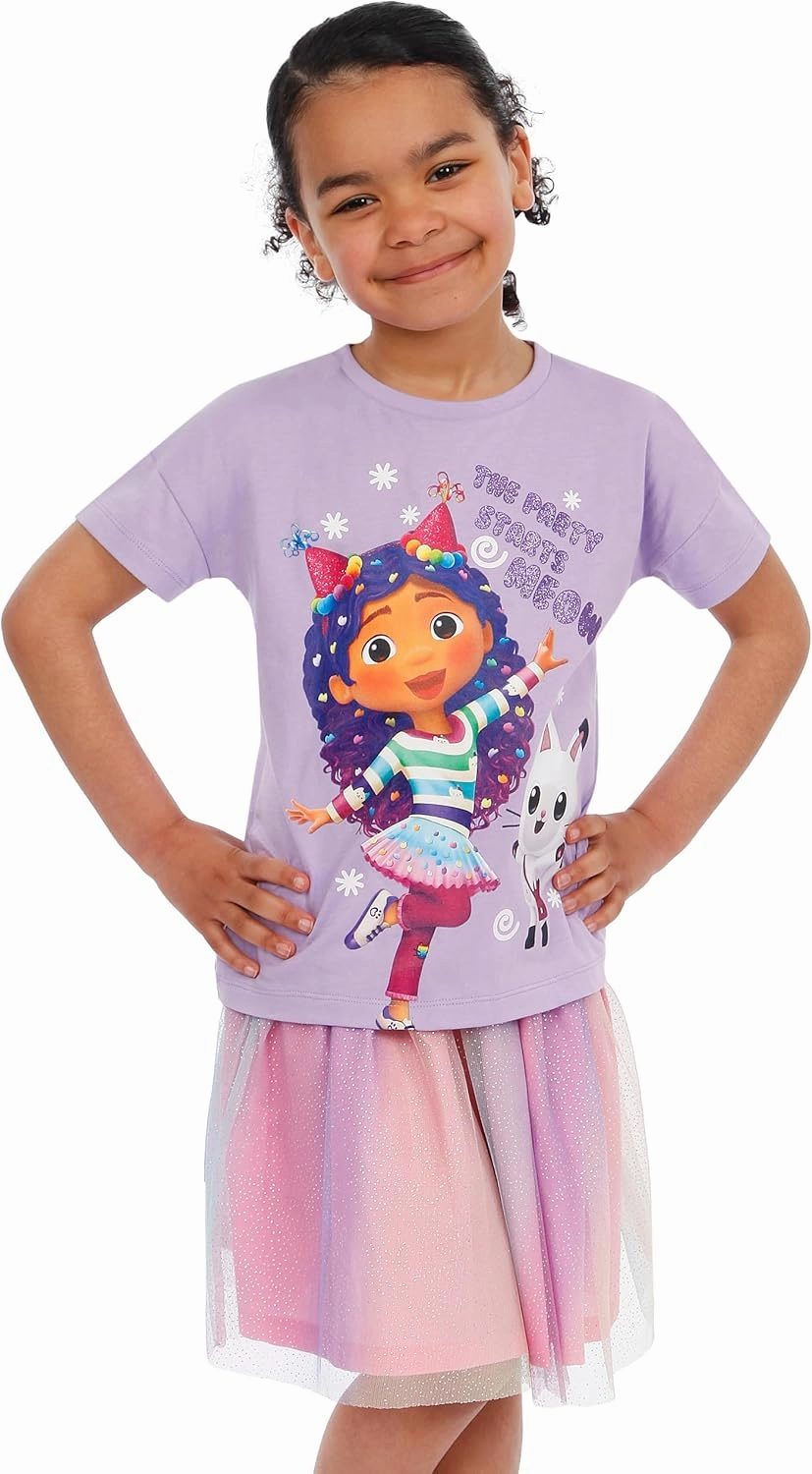 DREAMWORKS GABBY'S DOLLHOUSE Girls Shirt And Tutu Skirt | Party Outfit | Girls Shirt And Glitter Skirt | Purple 7