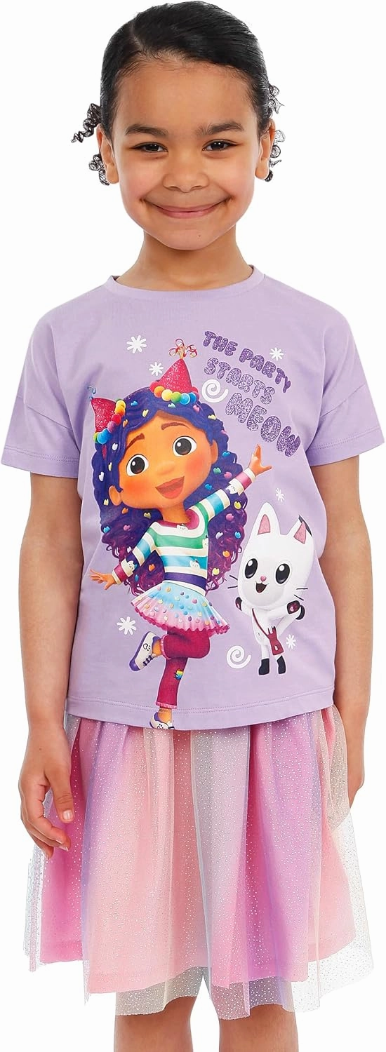 DREAMWORKS GABBY'S DOLLHOUSE Girls Shirt And Tutu Skirt | Party Outfit | Girls Shirt And Glitter Skirt | Purple 7