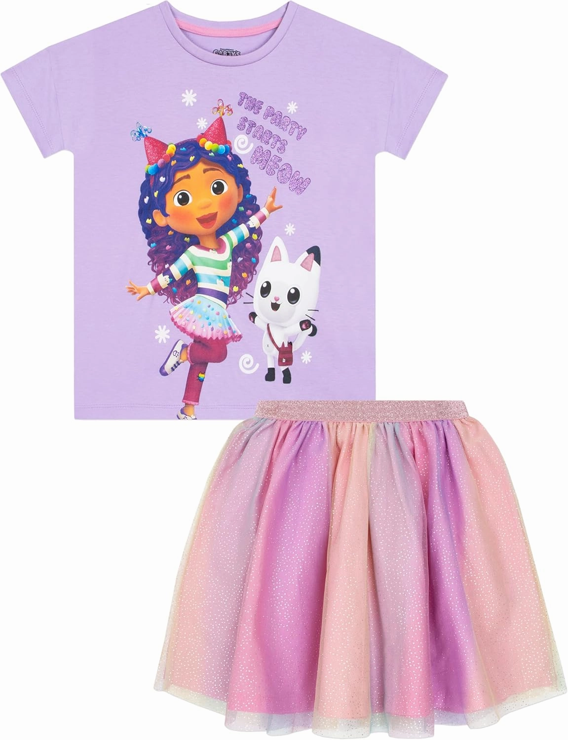 DREAMWORKS GABBY'S DOLLHOUSE Girls Shirt And Tutu Skirt | Party Outfit | Girls Shirt And Glitter Skirt | Purple 7