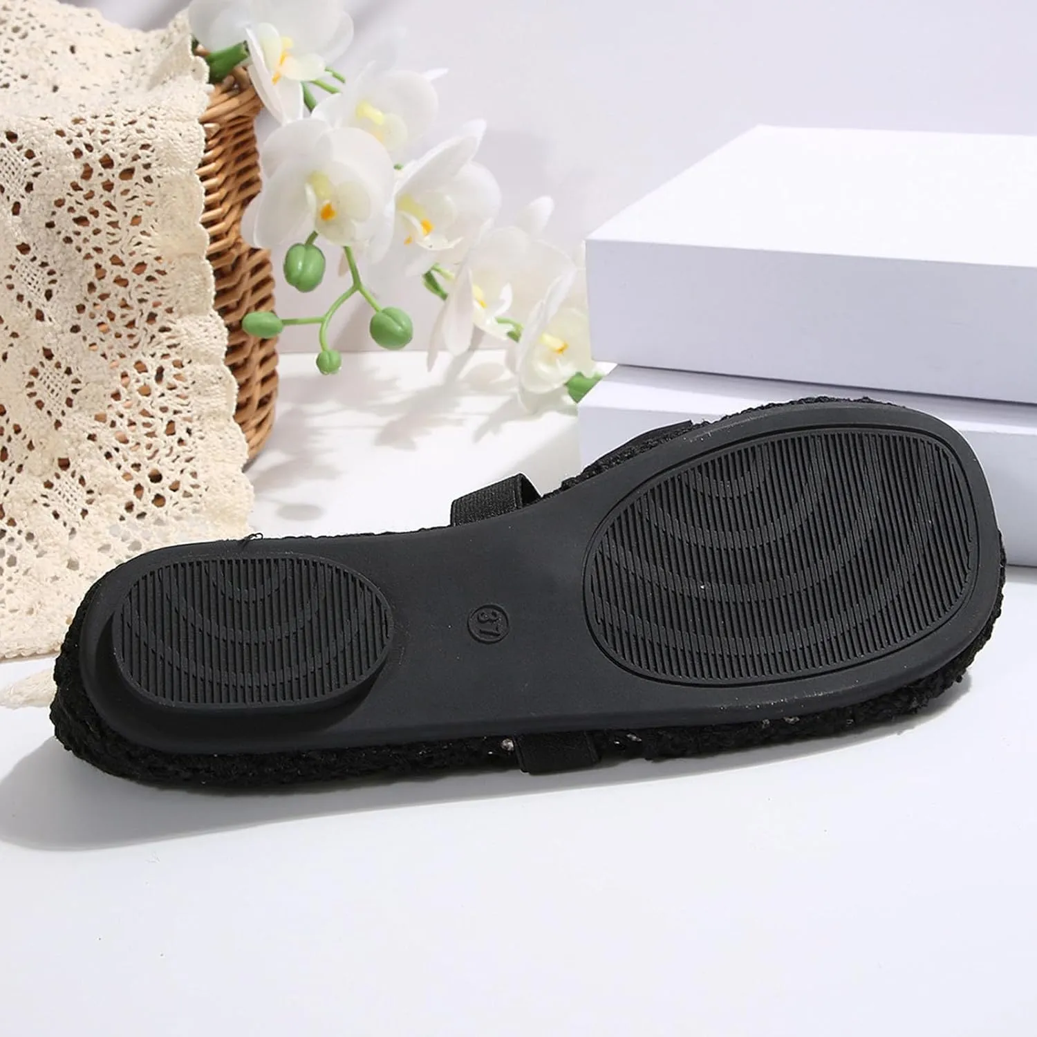 Dressy Platform Sandals Slip on Women's Flat Flower Lace Outer Wear Single Shoes Fashion Thin Sole Light Casual Shoes