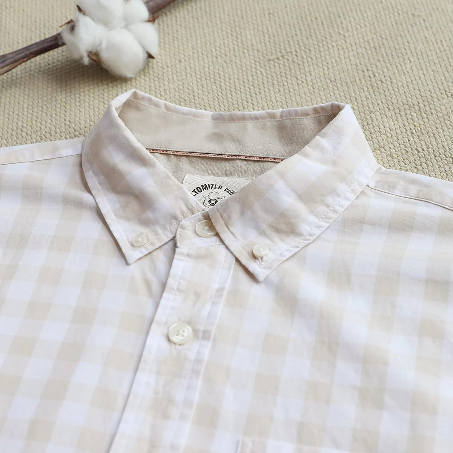 Dubinik® Mens Short Sleeve Button Down Shirts 100% Cotton Plaid Men's Casual Button-Down Shirts with Pocket