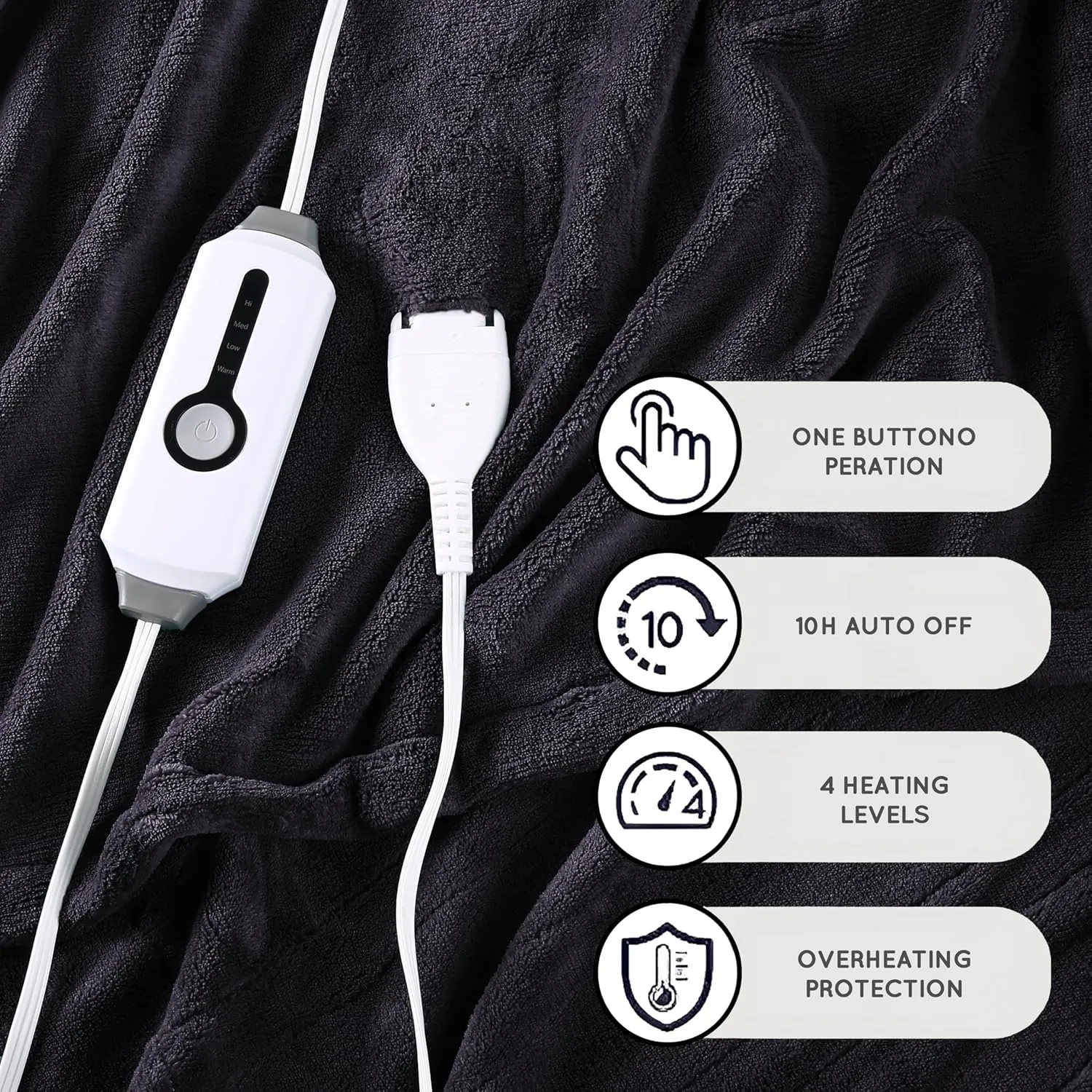 DUODUO Heated Electric Blanket 72"x84" Full Size Warm Coral Fleece with 4 Heat Settings & 10 Hours Auto Shut Off Overheating Protectsion - Black