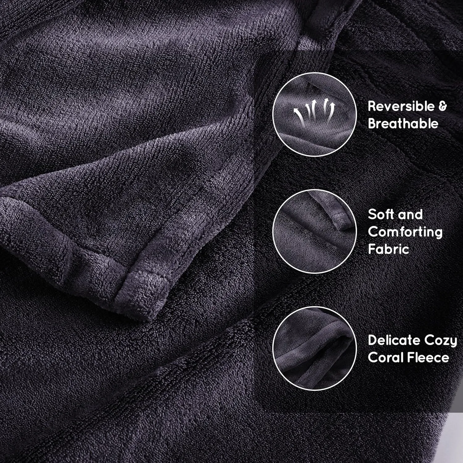 DUODUO Heated Electric Blanket 72"x84" Full Size Warm Coral Fleece with 4 Heat Settings & 10 Hours Auto Shut Off Overheating Protectsion - Black
