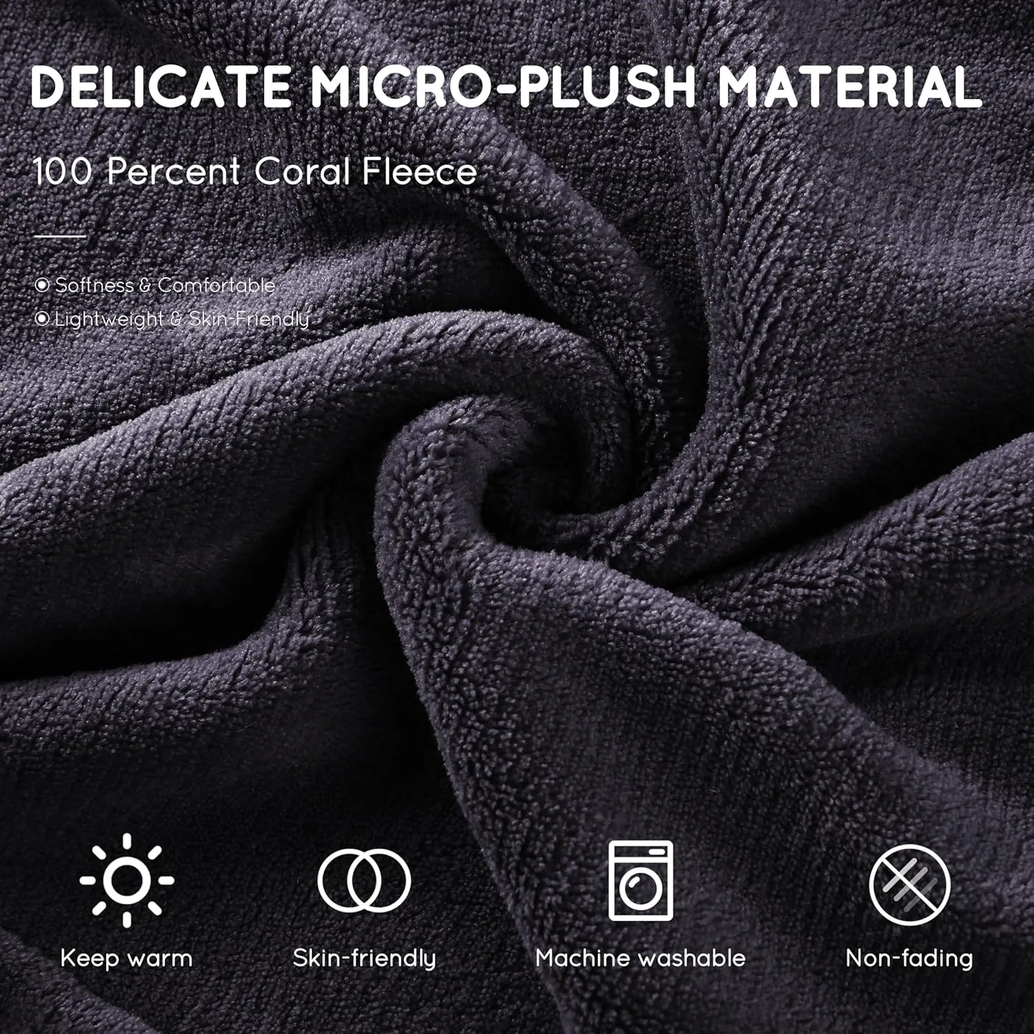 DUODUO Heated Electric Blanket 72"x84" Full Size Warm Coral Fleece with 4 Heat Settings & 10 Hours Auto Shut Off Overheating Protectsion - Black