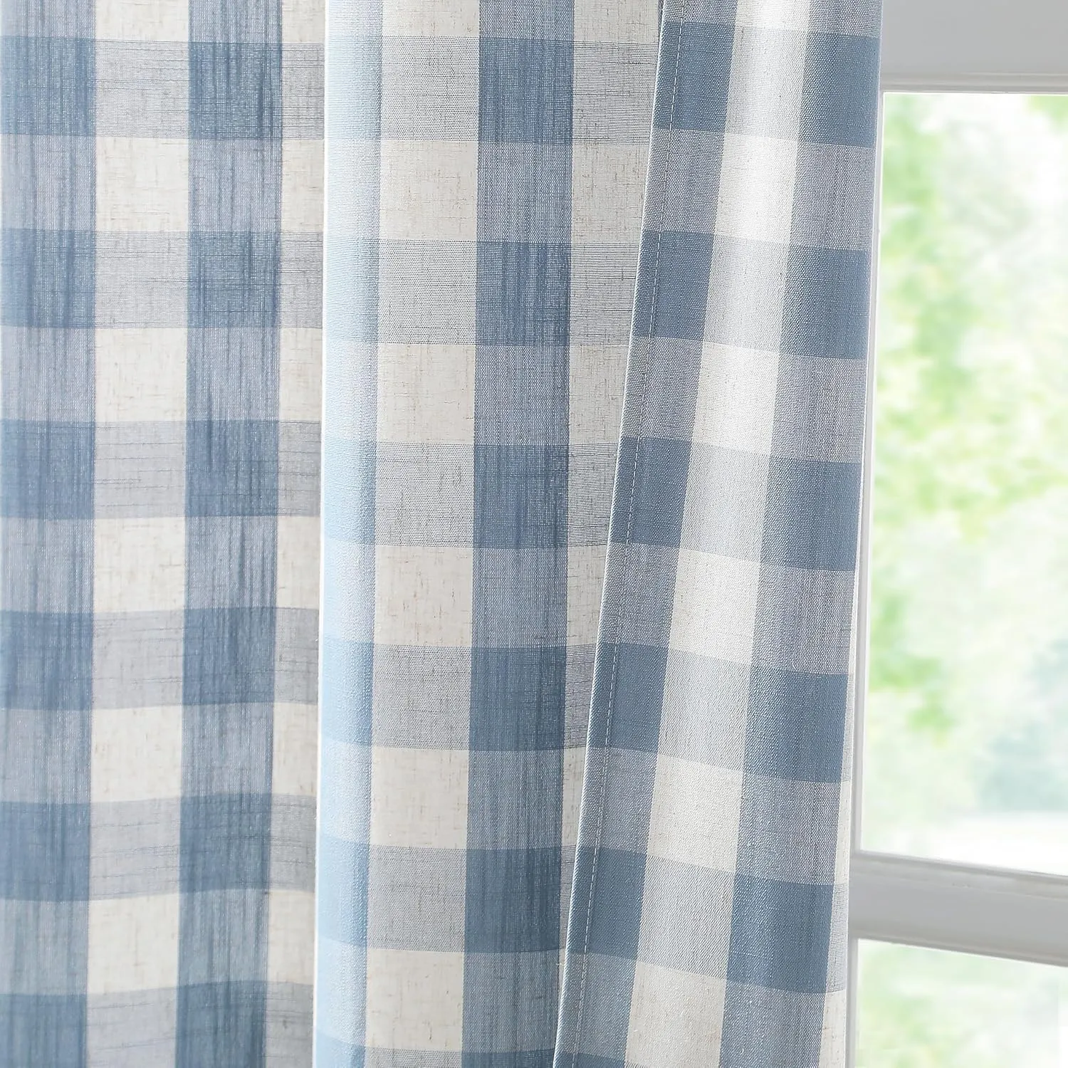 Dusty Blue Buffalo Plaid Curtains 72 Inches Long,Rustic Semi Sheer Rod Pocket Drapes,Farmhouse Gingham Window Treatment for Bedroom Living Room,40" Wx72 L,2 Panels,Beige-Dusty Blue